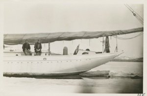 Image of Bowdoin; Bert and Charlie sitting on after cabin